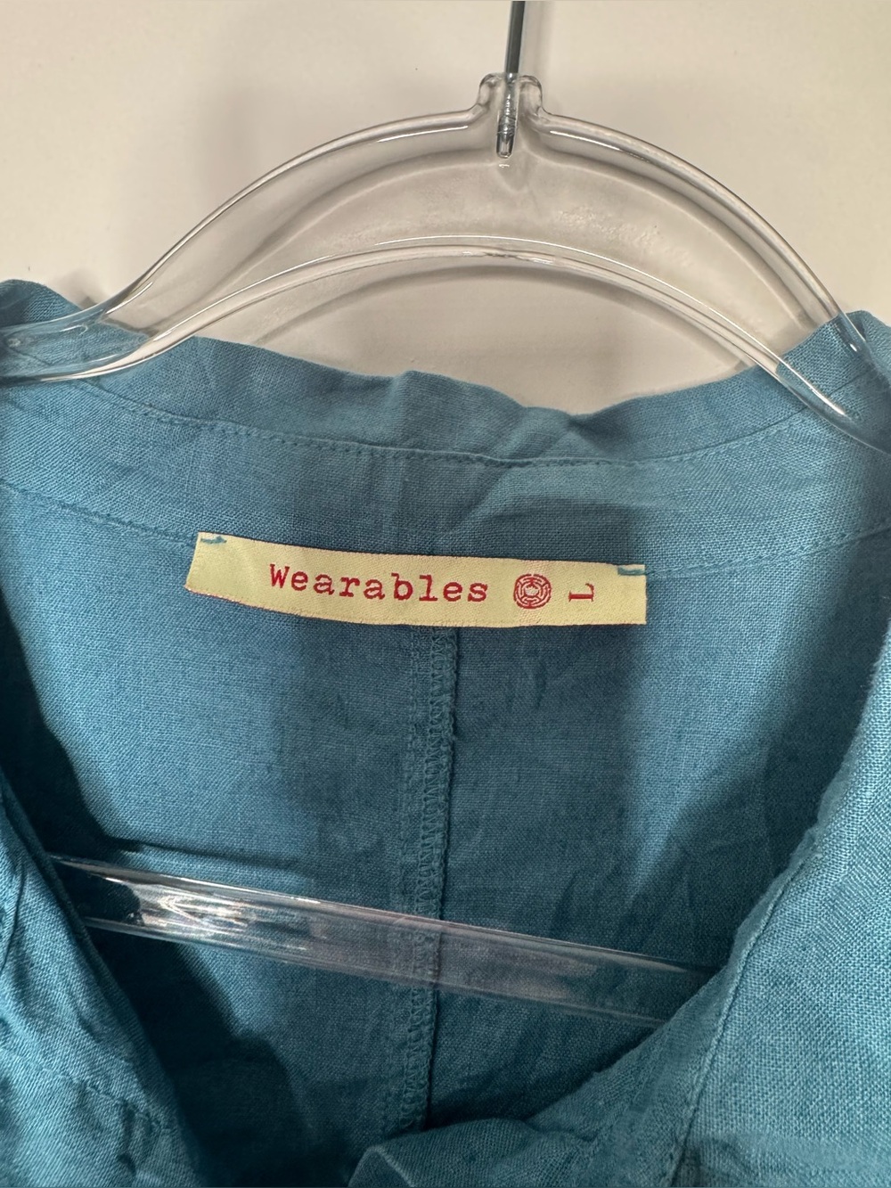 Wearables Women’s Relaxed Button-Down Shirt Teal Blue Lg linen blend oversized - Picture 2 of 4